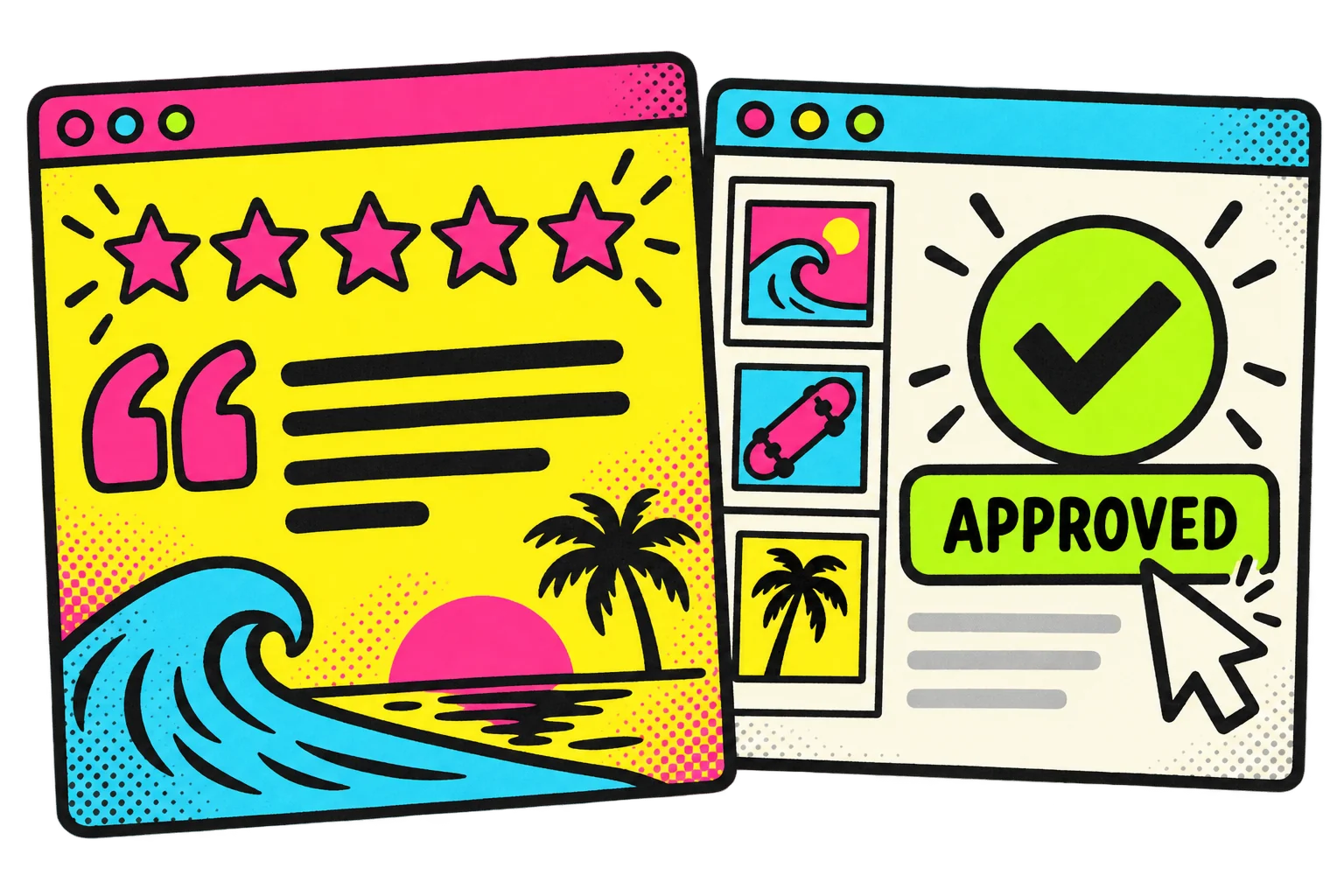 Ad creative beside an approval dashboard